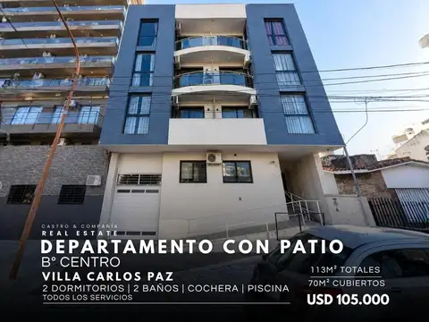 Venta Departamento De 2 Dormitorios Con Gran Patio, Cochera Y Amenities Centro De Villa Carlos Paz