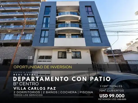 Venta Departamento De 2 Dormitorios Con Gran Patio, Cochera Y Amenities Centro De Villa Carlos Paz