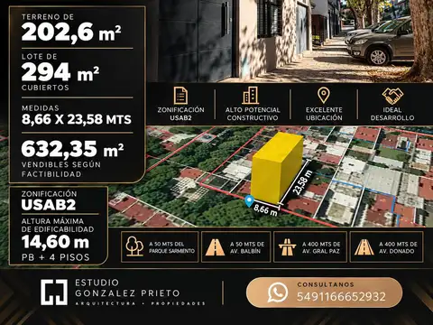 VENTA LOTE UNICO A METROS DE PARQUE SARMIENTO - SAAVEDRA - USAB2