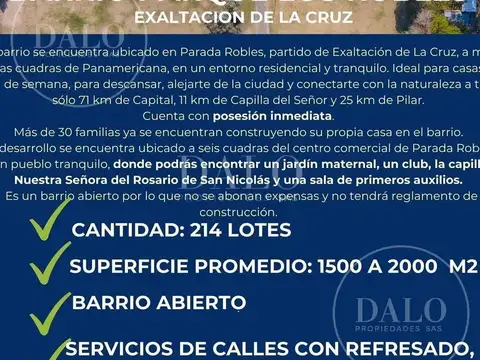 Terreno Lote  en Venta en Parada Robles, Exaltación de la Cruz, G.B.A. Zona Norte