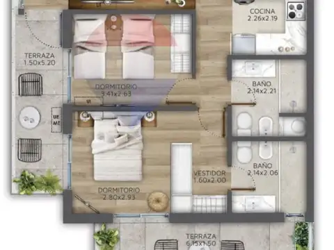 VENTA DEPTO 2 DORM POCITOS NUEVO CON TERRAZAS