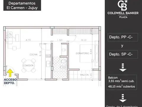 Departamento en Venta de 1 dormitorio