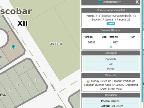 Terreno / Lote en venta N° 29 de 627 m2 ubicado en Belén de Escobar