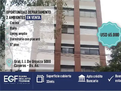 VENTA OPORTUNIDAD DEP 2 AMB EN BUEN ESTADO EN CASEROS APTO A CREDITO