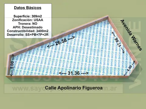 Terreno 309m2 USAA / 3400m2 Construibles / Escuchamos Propuestas.