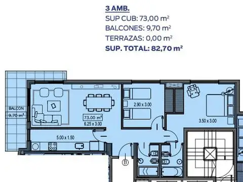 Departamento 3 ambientes con 2 baños