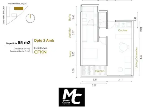 Departamento en Venta de 2 ambientes