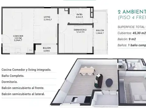 Departamento en Venta de 1 dormitorio