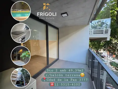 Departamento 2 ambientes de 49,39 m² con balcón aterrazado al frente – Ciudad de la Paz 3777
