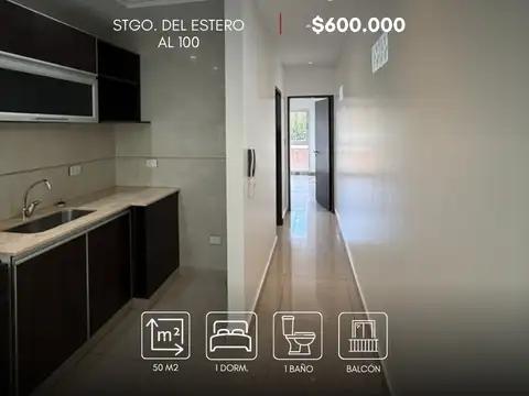 Depto. en alquiler de 1 dorm. con balcón en el centro de salta capital