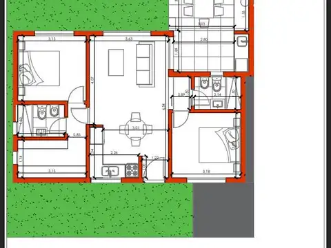 Casa 3 ambientes con 2 baños
