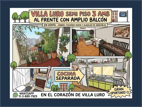 Villa Luro | Semipiso 3 ambientes al frente con balcón