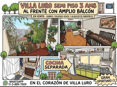 VILLA LURO SEMI PISO 3 AMBIENTES CON BALCON