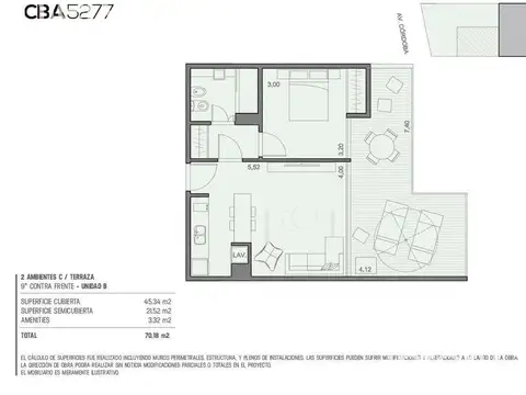 Departamento en Venta de 1 dormitorio