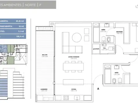 Departamento en Venta de 3 ambientes