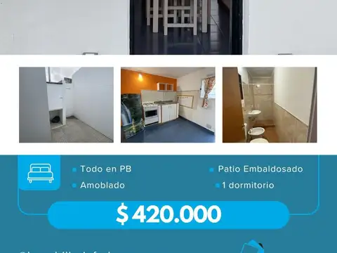 Departamento amoblado de 1 dormitorio con patio en alquiler