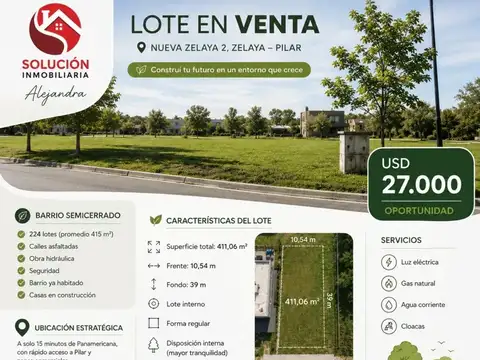 VENTA LOTE NUEVA ZELAYA 2 EN PILAR