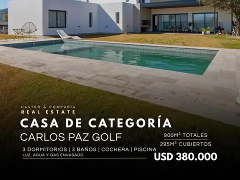 Venta Casa De Categoría A Estrenar En Country Carlos Paz Golf– Primera Etapa - Seguridad y Piscina