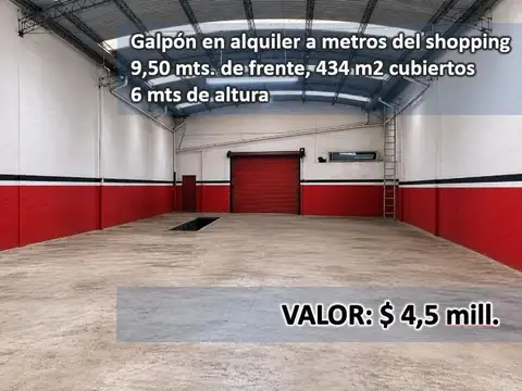 Alquiler galpon de 434m2 con oficinas y baños, Abasto