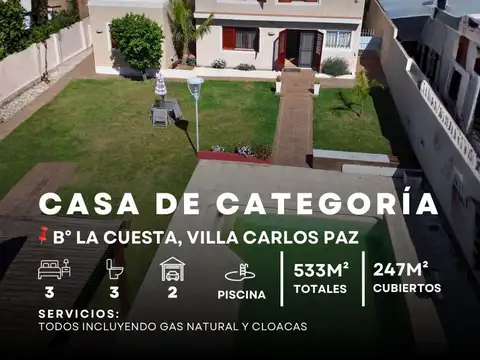 Venta Casa De Categoría 3 Dormitorios Con Piscina Todos Los Servicios En La Cuesta, Villa Carlos Paz