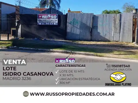 Venta lote 300 m² Isidro Casanova