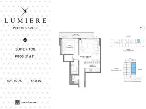 2 ambientes con toilette y cochera impecable de 57m2 en Lumiere Madero-VENTA!