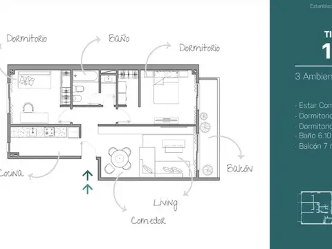 Departamento en Venta de 3 ambientes