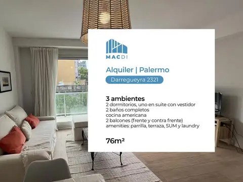 Excelente Dpto. 3 ambientes en Alquiler Temporal totalmente equipado.