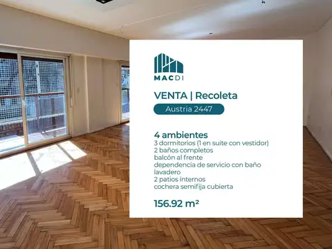 Departamento en Venta 4 ambientes con cochera.