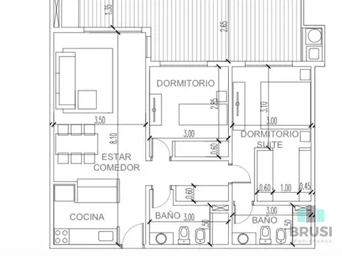 Departamento 3 ambientes con 2 baños