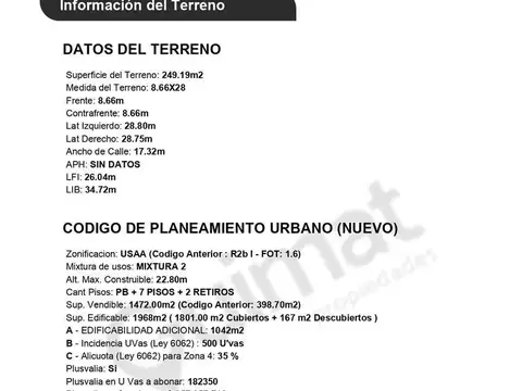 Terreno en Venta de 249,0 m2
