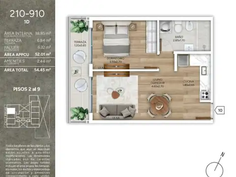 Departamento 2 ambientes con 1 baño