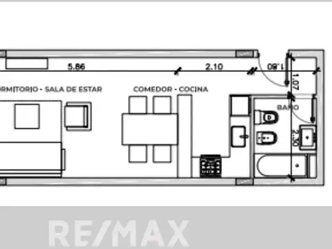 Departamento Monoambiente con 1 baño