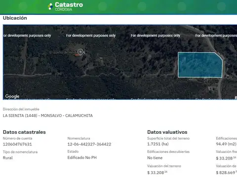Venta Campo de 1,7 hectareas, con Casa y Pileta en La Sierrita, Villa del Dique, Cordoba