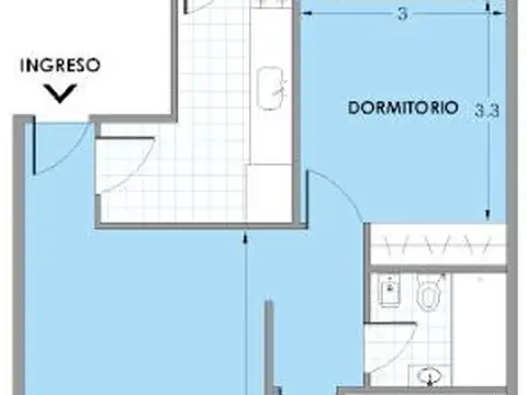 Departamento 3 ambientes al frente. Palier privado. Balcón  Cocina con comedor diario.