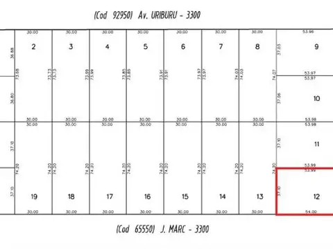 Terreno en Venta 54  mts Fondo