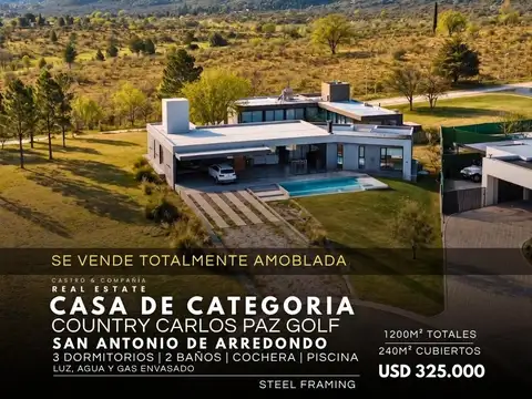 Venta casa de categoría 3 dormitorios piscina en country carlos paz golf - san antonio de arredondo