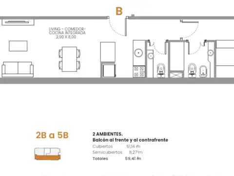Departamento en Venta de 2 ambientes