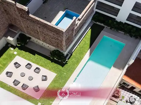 Alquiler departamento monoambiente 30M² con balcón SUM Laundry Pileta Gimnasio Jardín full amenities