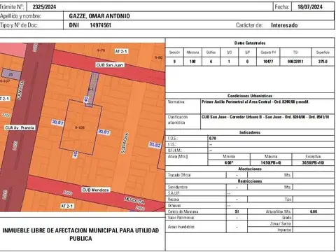 Terreno en Venta 8  mts Frente