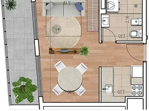 Depto Tipo Casa Monoambiente con 1 baño