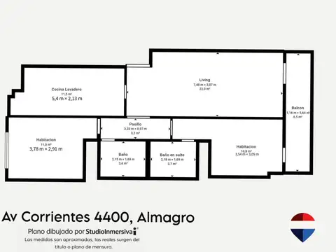 Departamento 3 ambientes con 2 baños