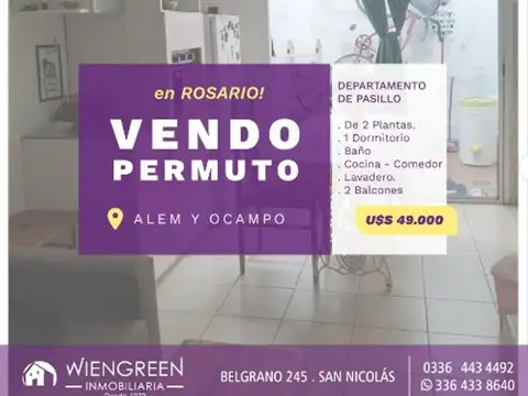 Vendo o Permuto dpto. de 1 Habitación en Rosario