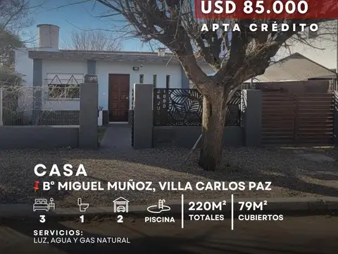 Venta Casa de 3 Dormitorios c/ gas natural en Miguel Muñoz, Villa Carlos Paz
