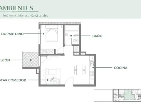 Departamento 2 ambientes con 1 baño