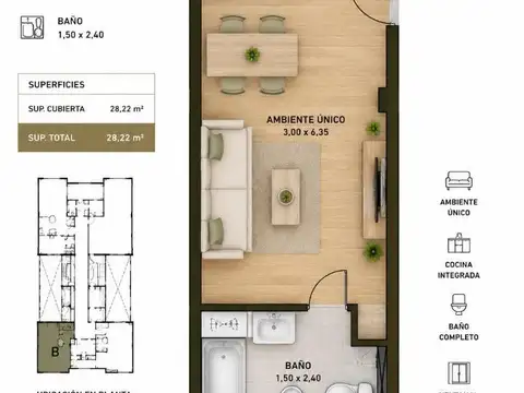 Departamento Monoambiente con 1 baño