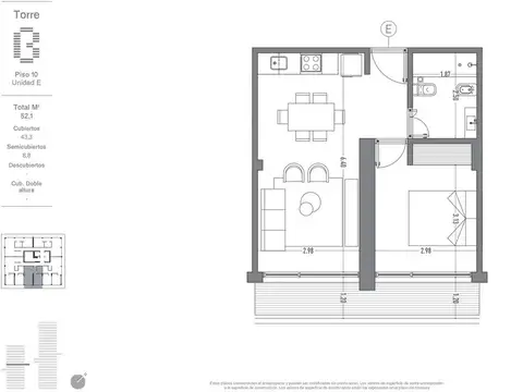 Departamento en Venta de 1 dormitorio