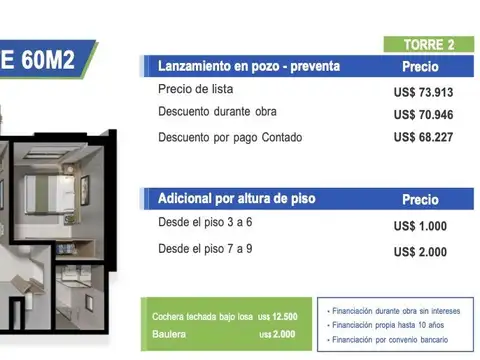 Departamento en Venta de 2 dormitorios