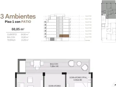 Departamento 2 ambientes con 2 baños