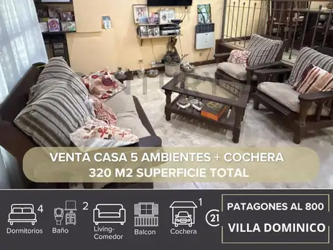 VENTA CASA 5 AMBIENTES CON COCHERA VILLA DOMINICO